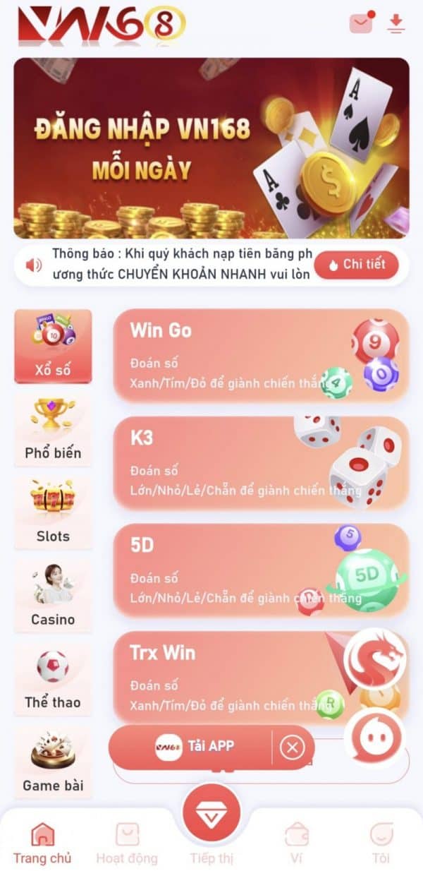 vn168 dang nhap